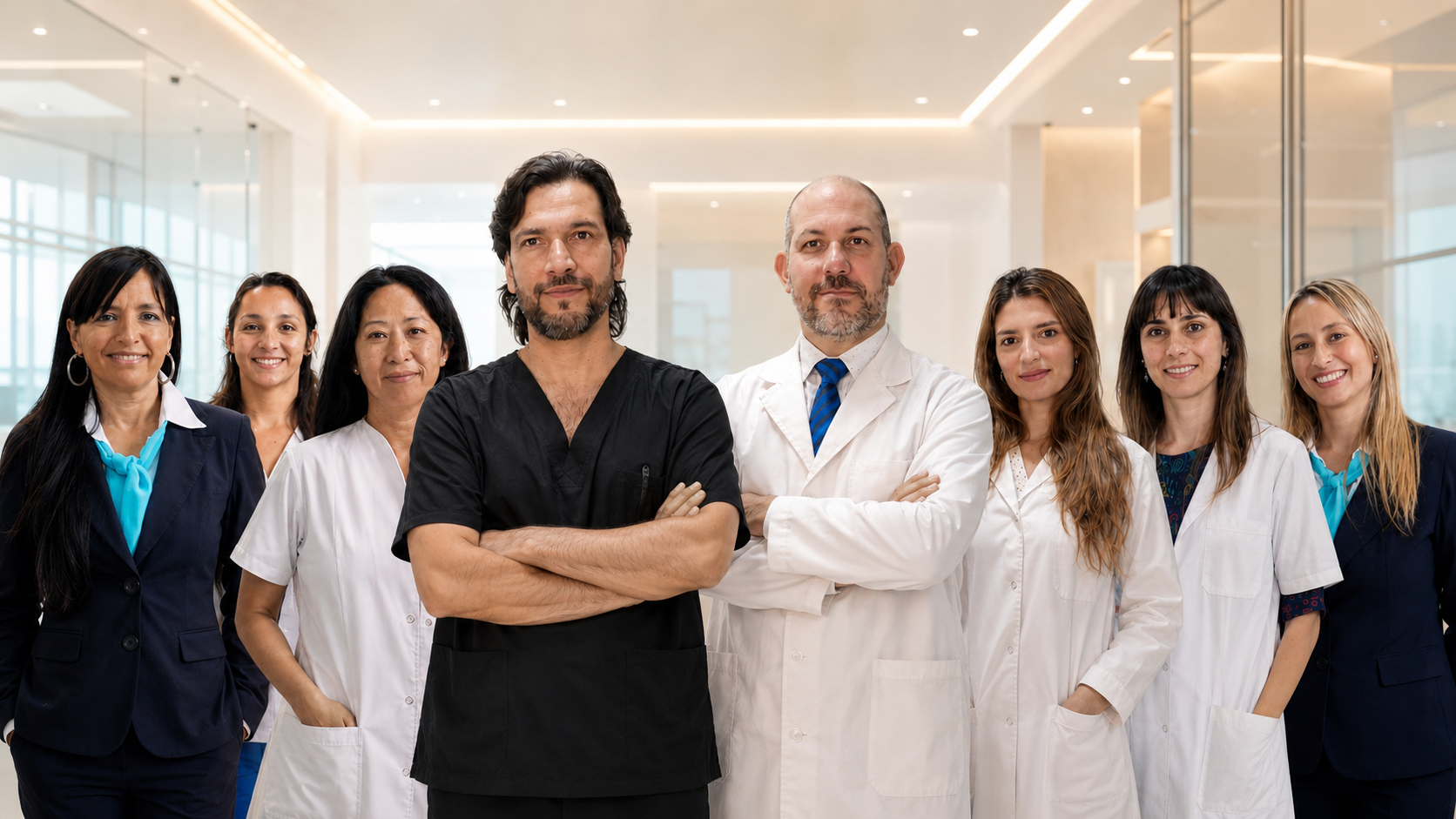 Equipo de Centro de Ojos Santa Lucía con los doctores Hugo Acosta y Pablo Pérez Scarpello en el centro
